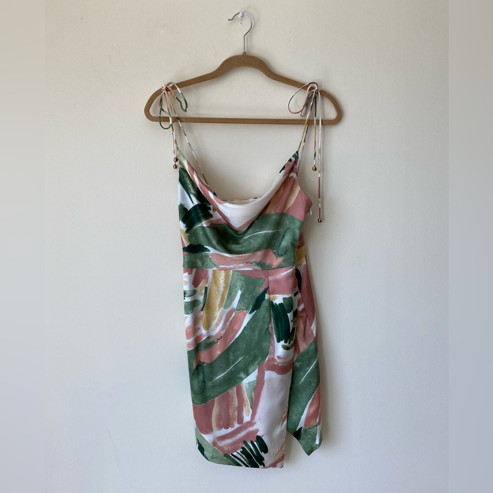 Green and Pink Asymmetrical Camisole Dress with adjustable straps